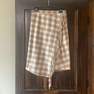Time and Tru Fringed Faux Wrap Plaid Skirt Size M 8-10 Excellent Condition